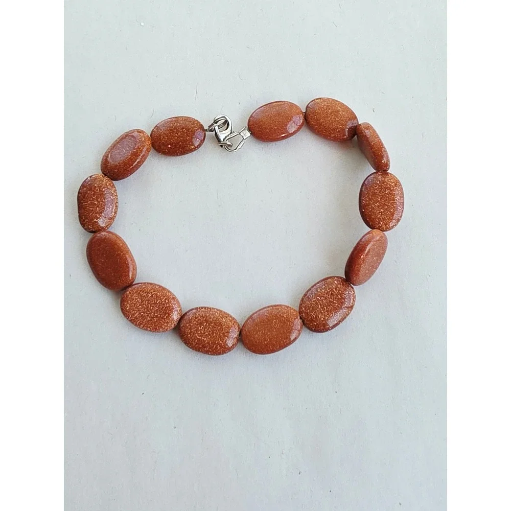 Artisan Goldstone Bead Bracelet Sterling Silver 925 Lobster Clasp Handmade 7.5in